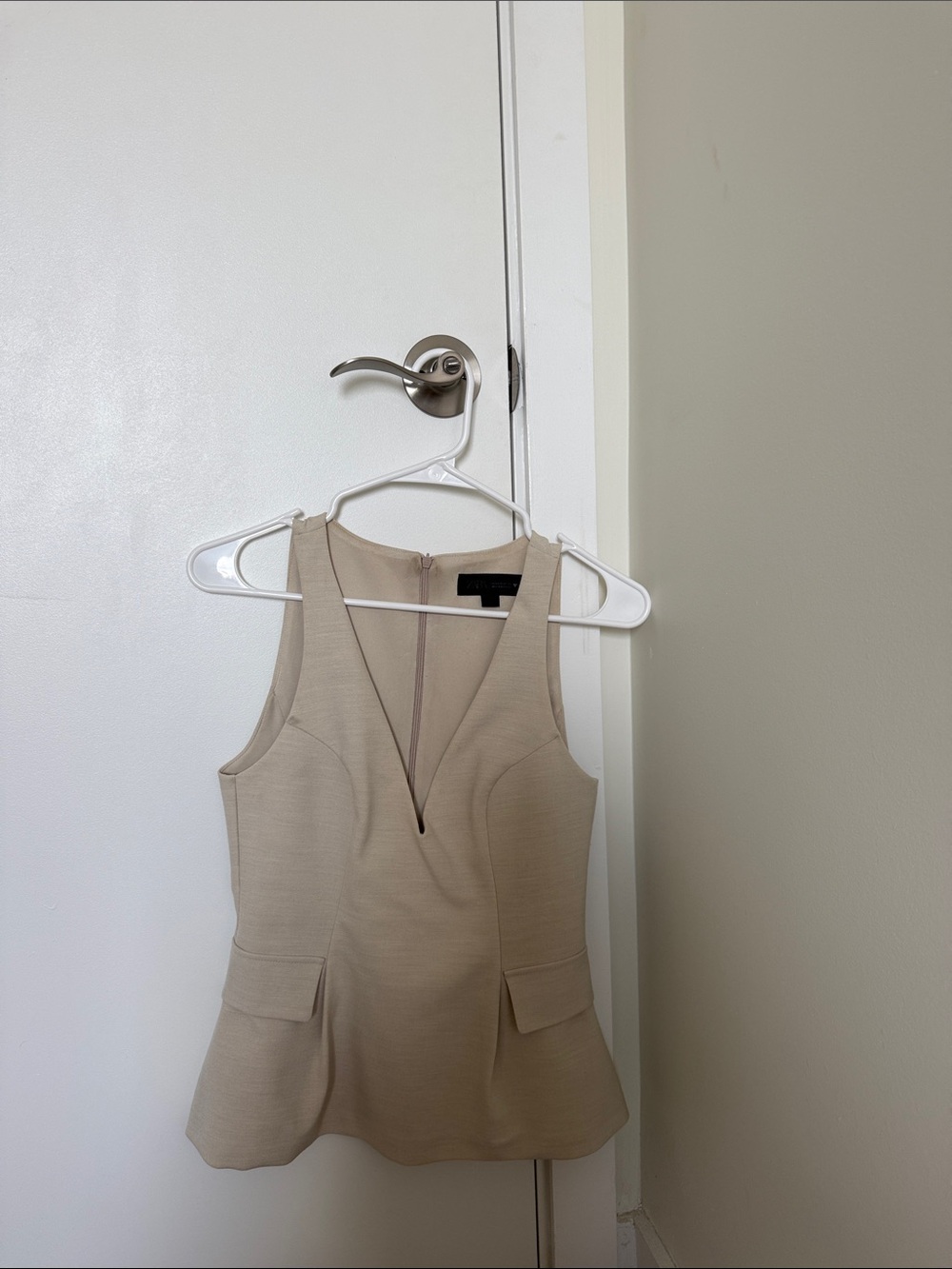 Zara Beige Sleeveless V-Neck Peplum Top
